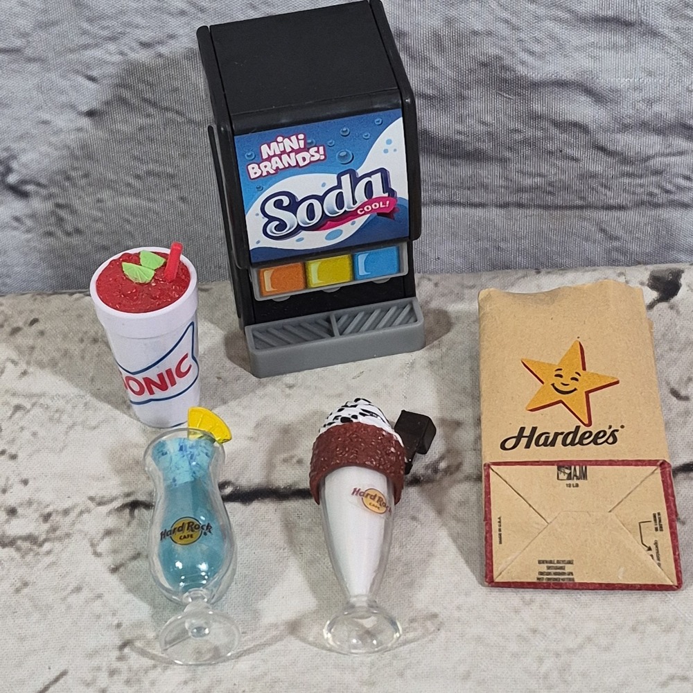 Zuru Mini Brands Foodie Lot 5 Miniature Soda Sonic Hard Rock Cafe Drinks Hardees